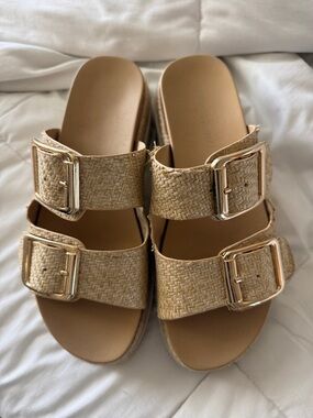 Madden Girl Natural Woven Double-Buckle Slide Sandals